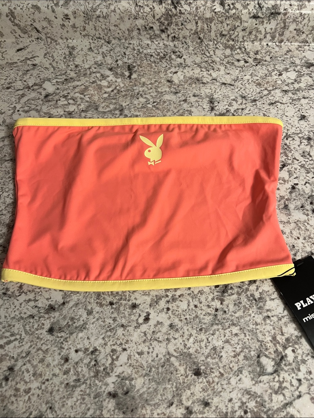 PLAYBOY Coral Strapless Bandeau Top with Yellow Trim
